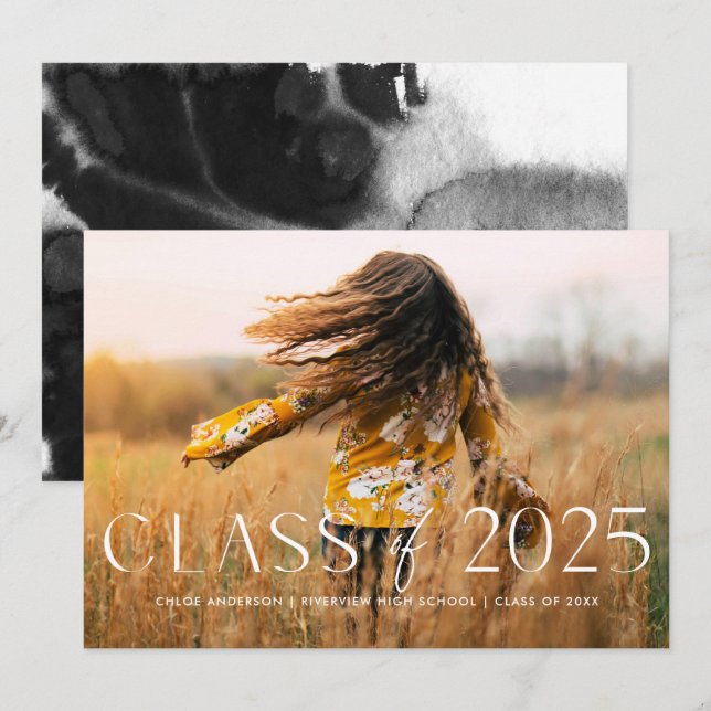 Modern Simple Black Photo Graduation Announcement (Front/Back)