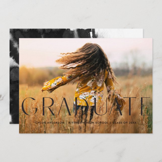 Modern Simple Black Photo Graduation Announcement (Front/Back)