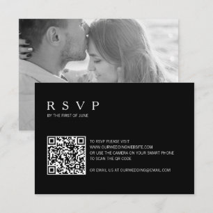 Modern Simple Black Photo QR Code Wedding RSVP Card