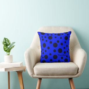 Modern Simple Black polka dot on Blue pattern Cushion