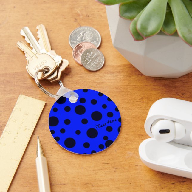 Modern Simple Black polka dot on Blue pattern Key Ring (Desk)