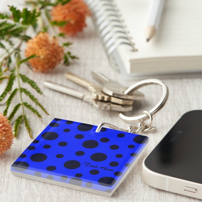 Modern Simple Black polka dot on Blue pattern Key Ring (Front Right)