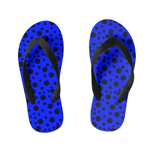 Modern Simple Black polka dot on Blue pattern Kid's Flip Flops (Footbed)