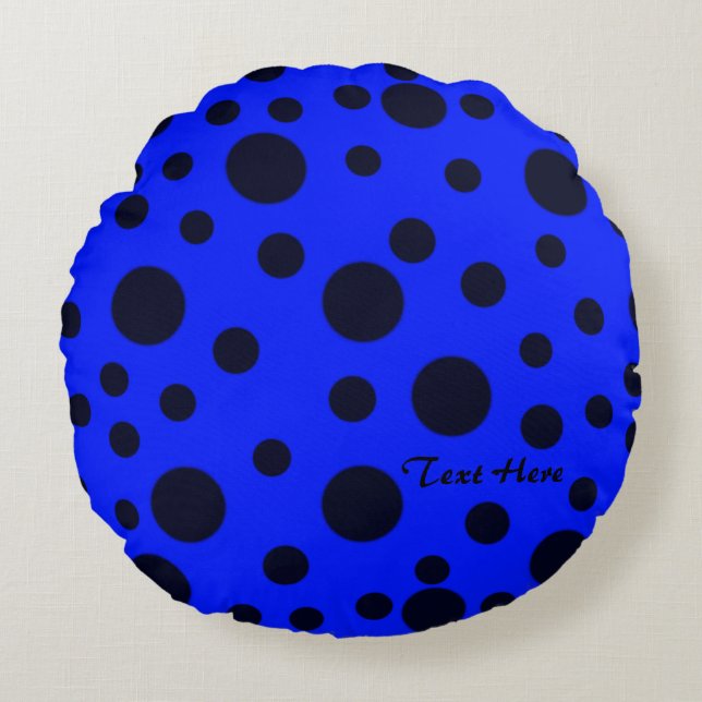 Modern Simple Black polka dot on Blue pattern Round Cushion (Front)