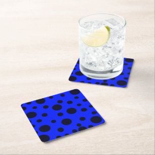 Modern Simple Black polka dot on Blue pattern Square Paper Coaster