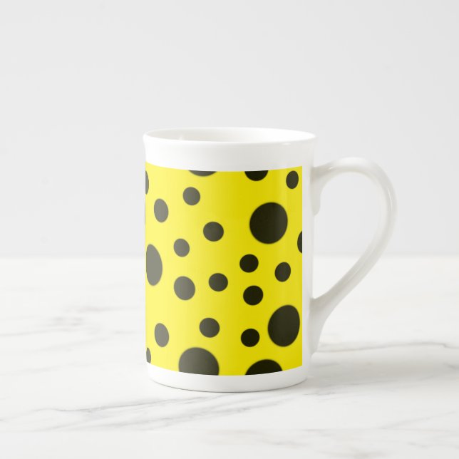 Modern Simple Black polka dot yellow pattern Bone China Mug (Right)