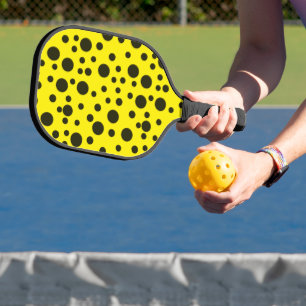 Modern Simple Black polka dot yellow pattern Pickleball Paddle