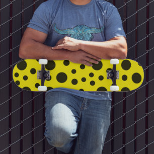 Modern Simple Black polka dot yellow pattern Skateboard