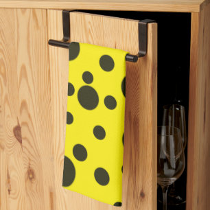 Modern Simple Black polka dot yellow pattern Tea Towel