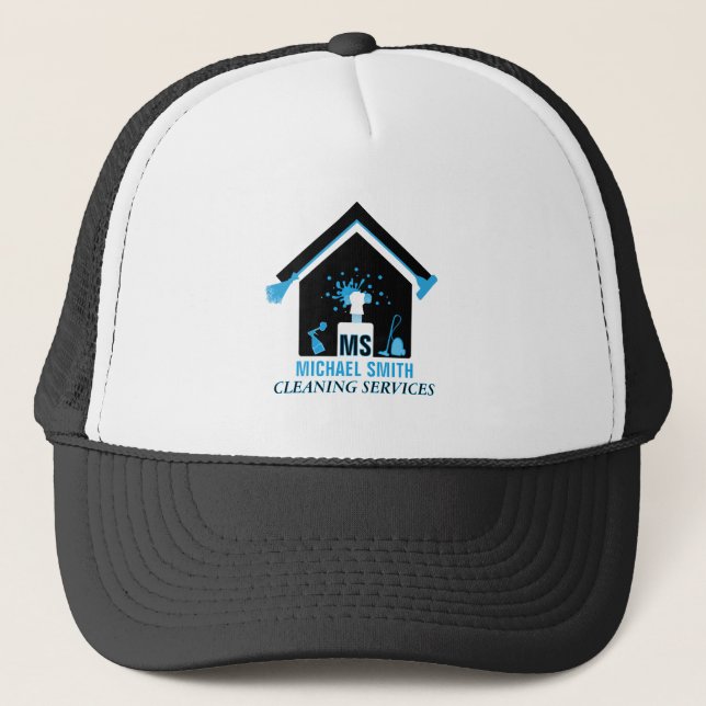 Modern Simple Black Professional Cleaning Services Trucker Hat (Front)
