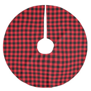 Modern Simple Black Red Buffalo Plaid Brushed Polyester Tree Skirt