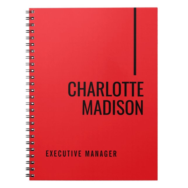 Modern Simple Black Red Minimalist Bold Text Name Notebook (Front)