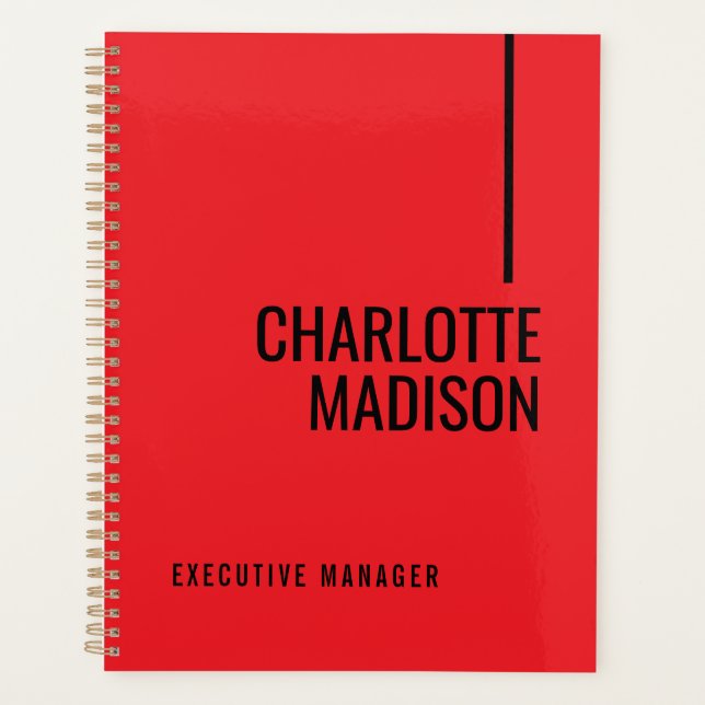 Modern Simple Black Red Minimalist Bold Text Name Planner (Front)