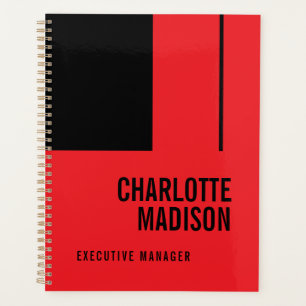 Modern Simple Black Red Minimalist Two Sided Planner