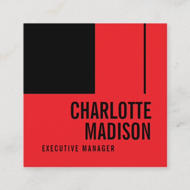 Modern Simple Black Red Minimalist Two Sided Square Business Card (Front)