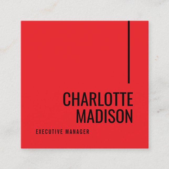 Modern Simple Black Red Minimalist Two Sided Square Business Card (Front)