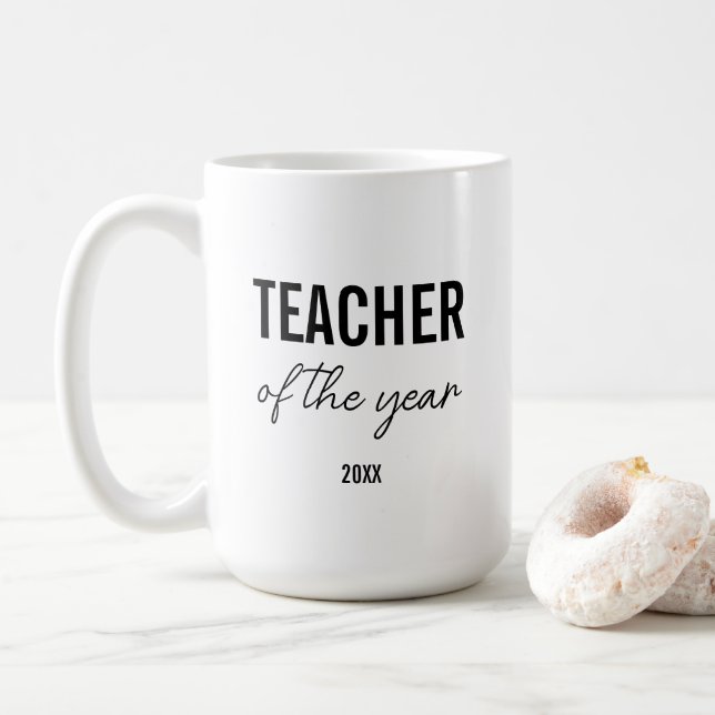 Modern Simple Black Script Personalised Teacher Coffee Mug (With Donut)