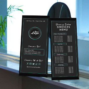 Modern Simple Black Teal Salon Menu Professional
