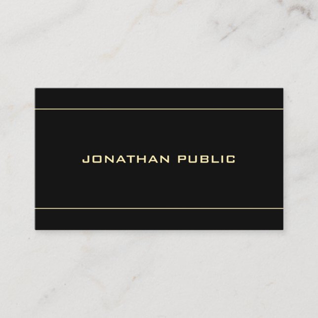 Modern Simple Black Template Gold Name Text Business Card (Front)