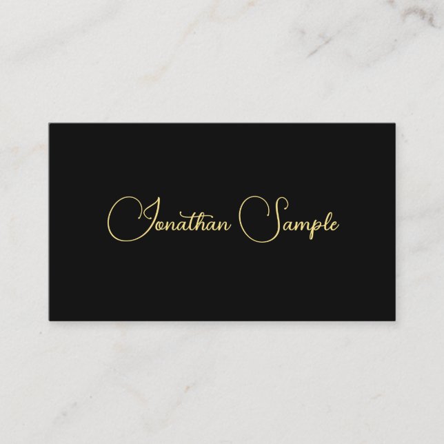 Modern Simple Black Template Gold Text Typography Business Card (Front)