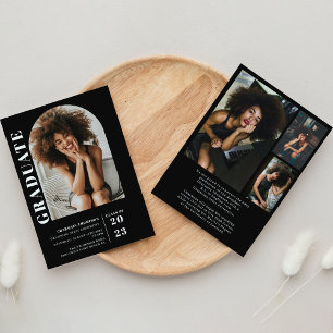 Modern Simple Black & white Arch Photo Graduation Invitation