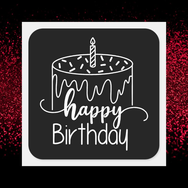 Modern Simple Black & White Birthday Square Sticker (Creator Uploaded)
