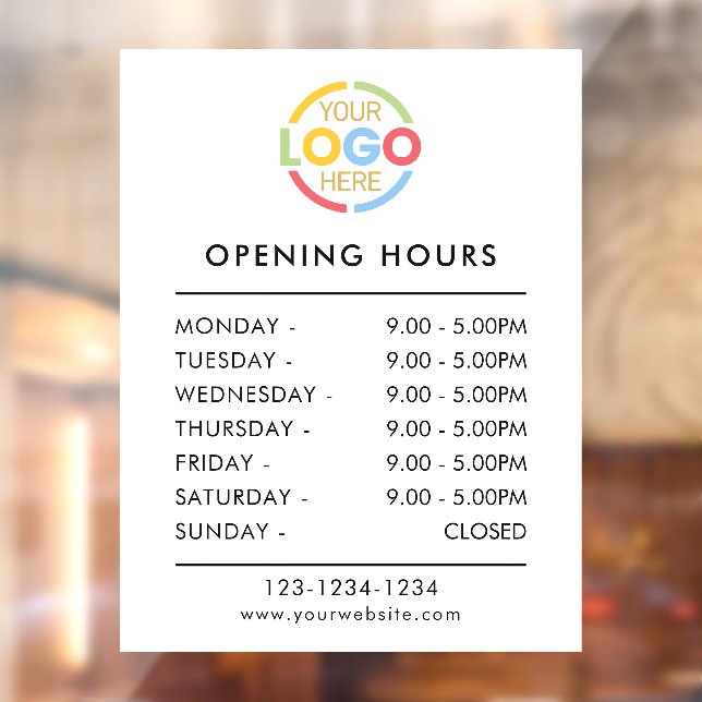 Modern Simple Black White | Business Opening Hours Window Cling (Sheet 2)