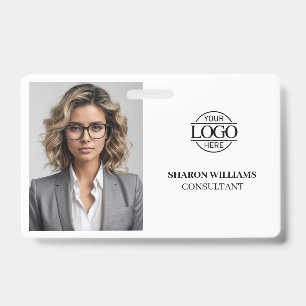 Modern Simple Black & White Company Employee Photo ID Badge