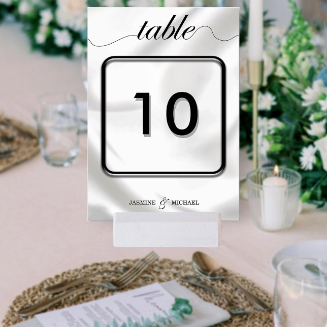 Modern Simple Black White Elegant Script Wedding  Table Number (Creator Uploaded)