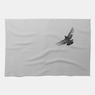 Modern simple black white flying bird pigeon photo tea towel