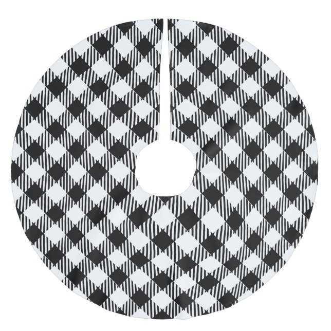 Modern Simple Black White Gingham Check Brushed Polyester Tree Skirt (Front)