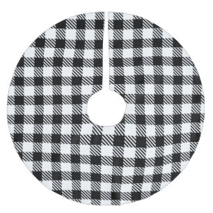 Modern Simple Black White Gingham Check Brushed Polyester Tree Skirt