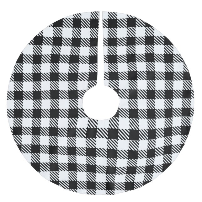 Modern Simple Black White Gingham Check Brushed Polyester Tree Skirt (Front)