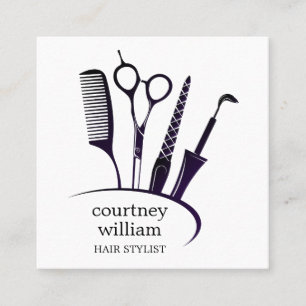 Modern Simple Black White Hair Stylist Square Business Card