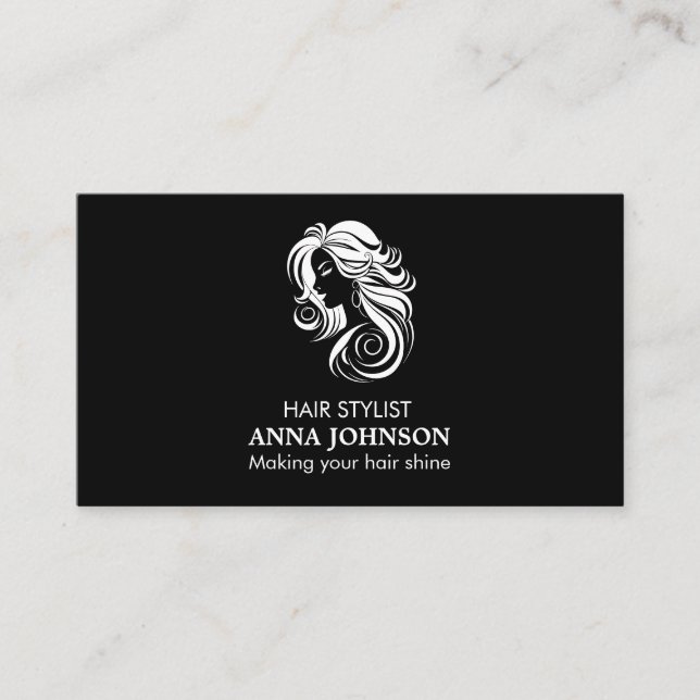 Modern Simple Black White Hairstylist Business Card (Front)
