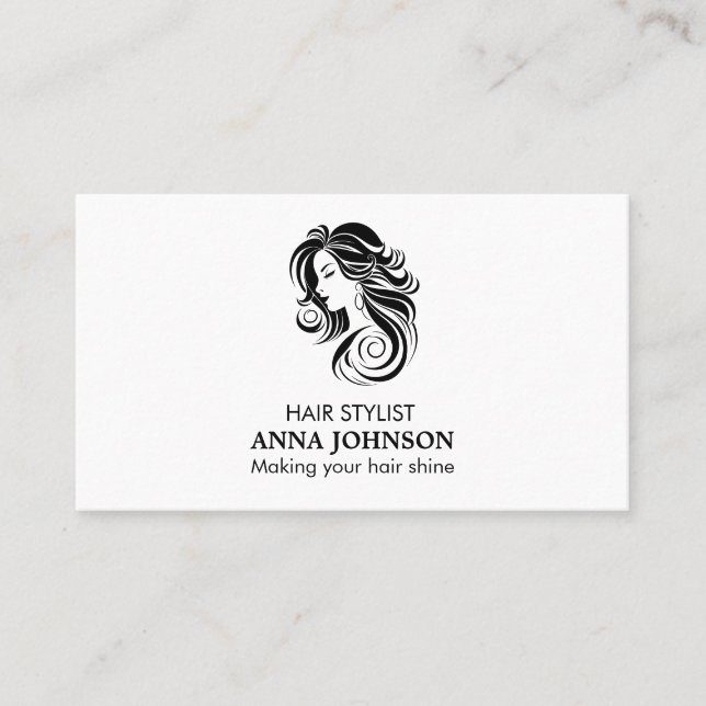 Modern Simple Black White Hairstylist Business Card (Front)