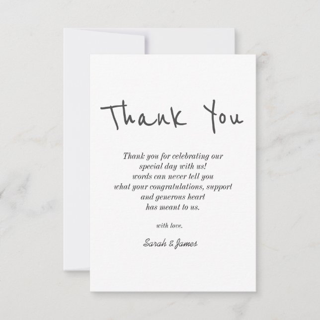 Modern Simple Black & White Handwriting Wedding  Thank You Card (Front)