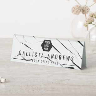 Modern Simple Black White Marble Logo Nameplate