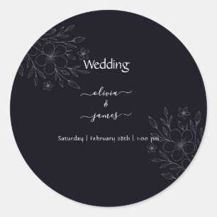 Modern simple black & white minimalist floral vine classic round sticker