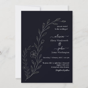Modern simple black & white minimalist floral vine invitation