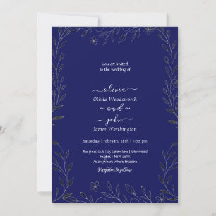 Modern simple black & white minimalist floral vine invitation