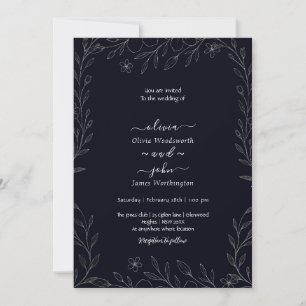 Modern simple black & white minimalist floral vine invitation