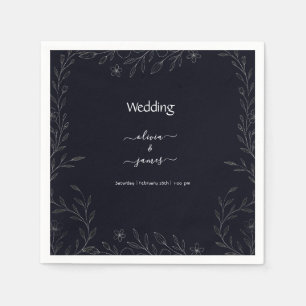Modern simple black & white minimalist floral vine napkin