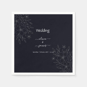 Modern simple black & white minimalist floral vine napkin