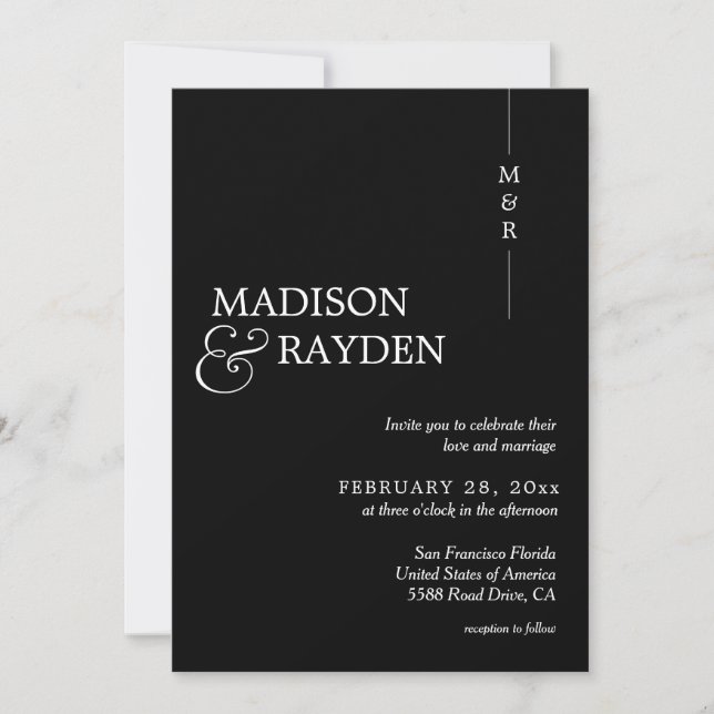 Modern Simple Black White Monogram Photo Wedding Invitation (Front)