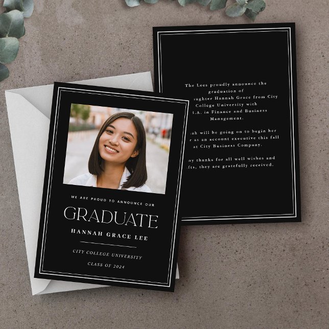 Modern Simple Black White Photo Graduation Announcement (Creator Uploaded)