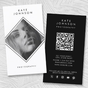 Modern Simple Black & White Photography QR Code Business Card