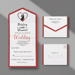 Modern Simple Black White Red Romantic Wedding All In One Invitation