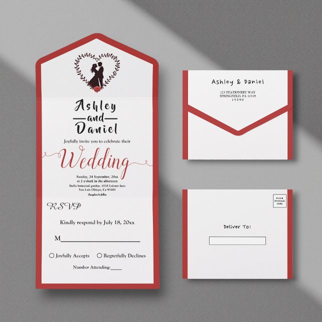 Modern Simple Black White Red Romantic Wedding All In One Invitation (Creator Uploaded)