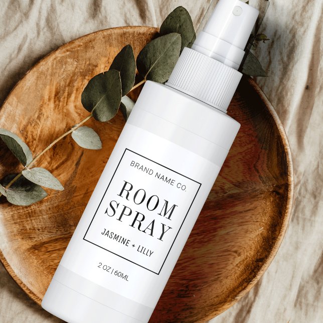 Modern Simple Black White Room Spray Bottle (Simple black and white spray bottle wrap around label with fully editable text, colors and layout)